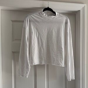 Aerie Slightly Cropped White Long Sleeve Mock Neck Top